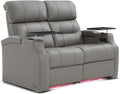 Weilianda Home Theater Seating, Top Grain Leather Sectional Seats Recliner Chair, Zero Gravity Reclining Sofa with Power Headrest 7 Colors Ambient Lighting USB C Charge Row of 2 Loveseat Grey