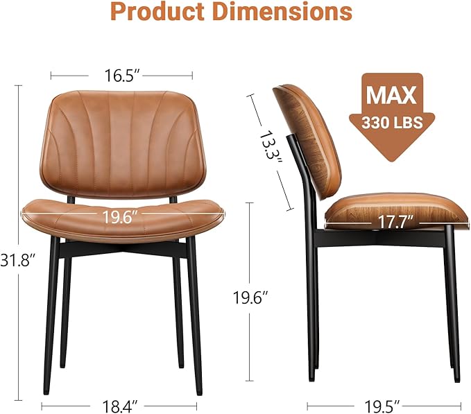 YaFiti Dining Chairs Set of 8, Dining Room and Kitchen Chairs, Mid Century Modern Accent Chair, Upholstered PU Leather Chairs for Vanity with Walnut Bentwood and Metal Legs, Light Tan