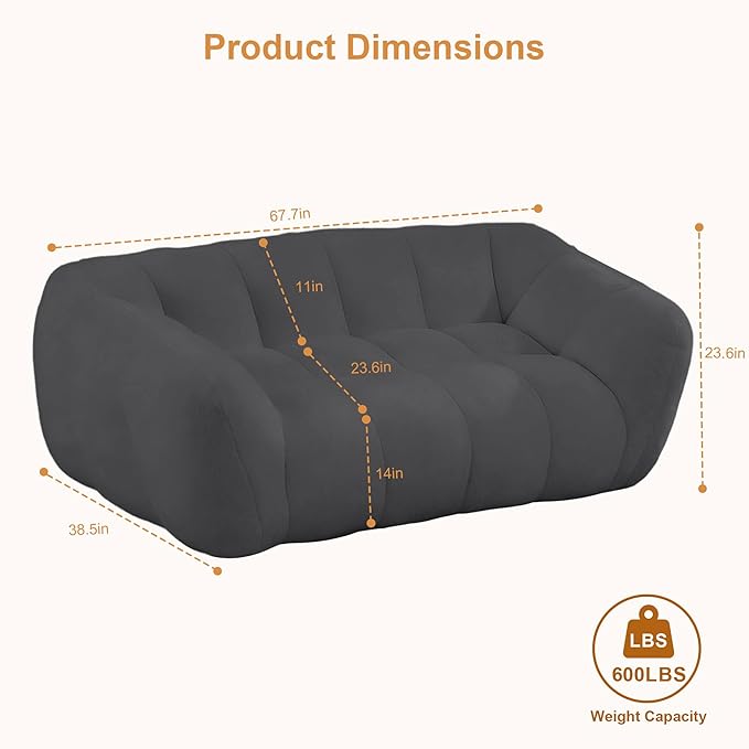 Giant Bean Bag Chair, 2 PCS Bean Bag Chairs for Adults Kids, Oversized Plush Bean Bag Couch with Armrest, Large Chair with Filler, Stuffed Accent Chair Lounge Floor Sofa for Gaming, Reading, Grey