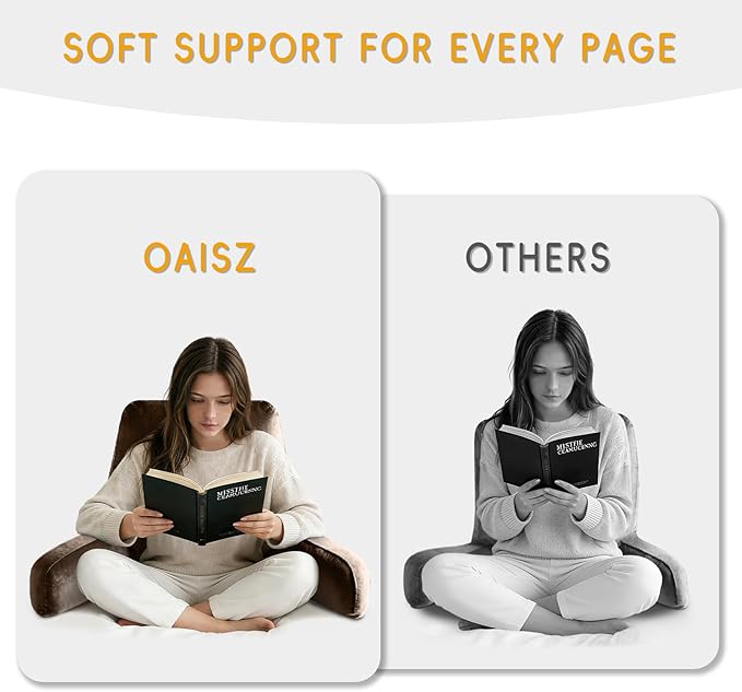 OAISZ Reading Pillow for Sitting in Bed Adult, Reading Pillow with Shredded Memory Foam, Back Pillow for Sitting Up with Extend Arms, Pockets, Bed Pillow with Washable Cover,Brown, X-Large