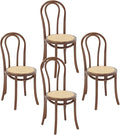 DM Furniture Bentwood Dining Chairs Set of 4 Mid-Century Modern Rattan Kitchen Chairs with Backrest, Armless Curved Wood Bistro Chair for Dining/Kitchen Room,Home No Assembly Required, Walnut Wood