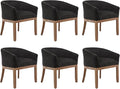 Shenyon Black Dining Chairs Set of 6, Upholstered Linen Fabric Dining Room Chairs with Arms and Solid Wood Legs, Comfy Barrel Accent Chairs for Dining Room, Living Room, or Cafe