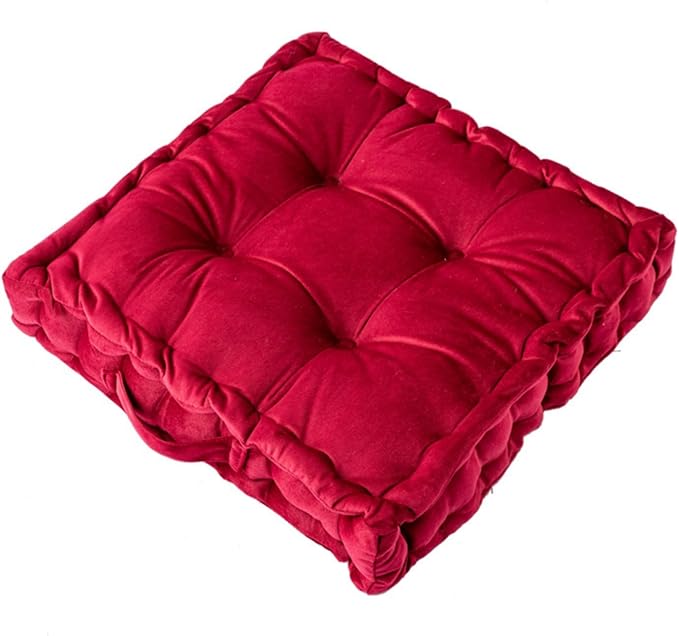 cuyfomr Floor Pillow, Square Floor Seating Pillow Cushion with Handle Thicken Portable Velvet Floor Pillow Cushion for Yoga Living Room Bedroom Home Decor (red,15×15×3.15in)