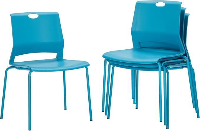 Sidanli Waiting Room Chairs, Stackable Office Chairs with Comfortable Streamline Seat, Blue Stacking Chairs No Wheels for Meeting Room, Set of 4.