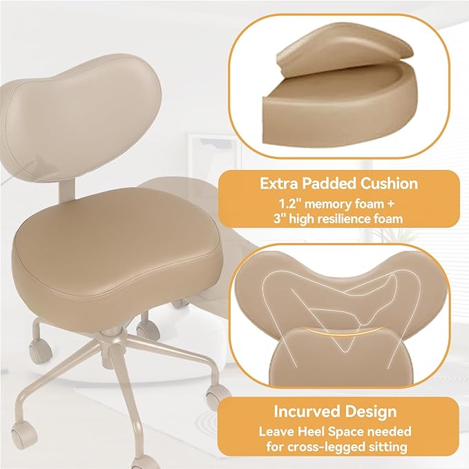 Pipersong Meditation Chair Plus, Cross Legged Chair with Wheels, ADHD Chair, Criss Cross Desk Chair with Lumbar Support and Adjustable Stool, Flexible Design for Fidgety Sitters, Tan