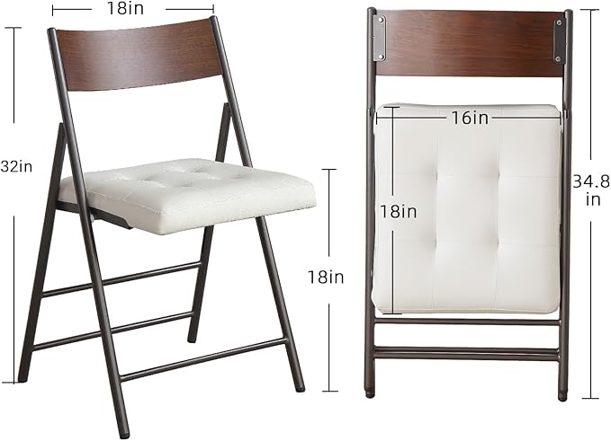 2 Pack Folding Chairs with Thick Padded Seat,Heavy Duty Steel Frame Foldable Dining Chairs with Soft Cushion Set of 2,Portable Indoor Outdoor for Home Kitchen,Office,Events,Wedding(White)