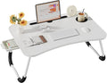 Lap Desk Bed Trays for Eating and Laptops Breakfast in Bed Tray for Sofa/Couch/Study/Reading/Writing with Cup Holder/Drawer On Low Sitting Floor Large Portable Foldable (White)