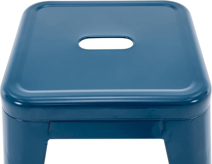 Brage Living 18 Inch Industrial Metal Stools Set of 2, Short Stackable Classroom Stools, Backless Metal Dining Chairs for Indoor Outdoor Kitchen (Deep Blue)