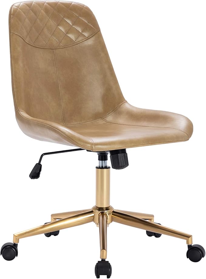 DUHOME Modern PU Leather Office Chair Desk Chair Swivel Computer Chair with Gold Base Camel