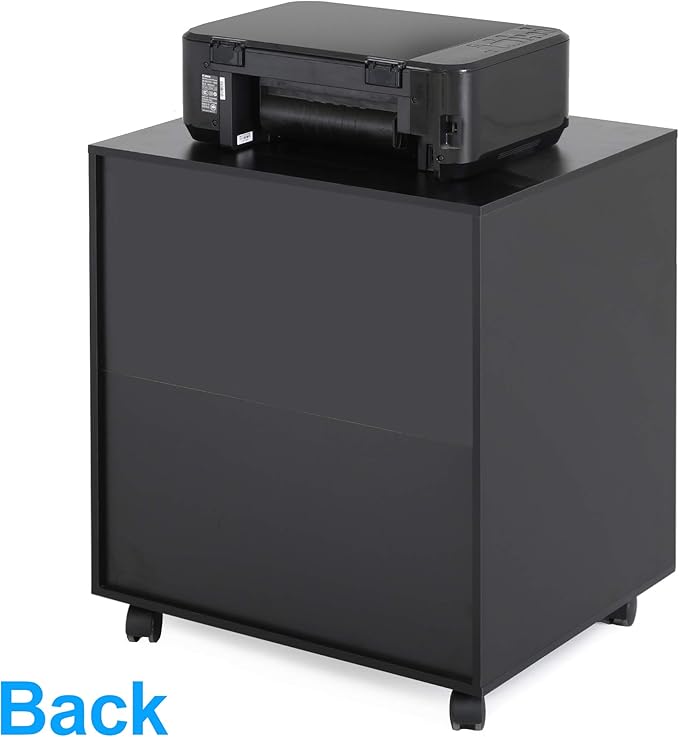 FITUEYES Printer Stand with Storage Adjustable Shelves, Wood Mobile Cart with Door, Rolling File Cabinet on Wheels for Home Office, Black, PS406001WB