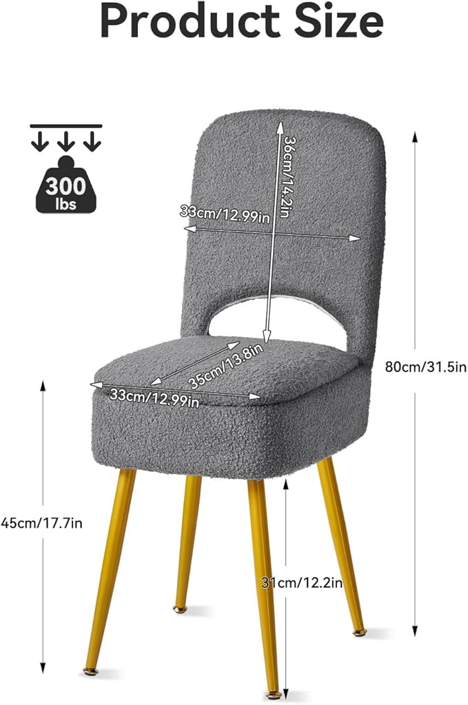 IBUYKE Small Storage Vanity Stool with Folding Backrest, 12.99" x 13.78" x 31.5" Square Teddy Velvet Ottoman, Makeup Chair for Living Room, 4 Metal Legs with Anti-Slip Feet, Gray WBD027G