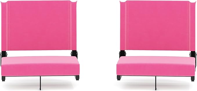 Flash Furniture Grandstand Portable Stadium Seats for Bleachers or Benches, Folding Padded Stadium Chairs with Handle, Pack of 2, 500 lb. Weight Capacity, Pink