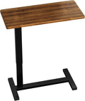 Overbed Bedside Table with Wheels Adjustable Hospital & Home Use Bed Table Rolling Movable Laptop Mobile Standing Desk Pneumatic Computer Cart Waterproof L-Shaped Steel Base Tray Tables,Brown