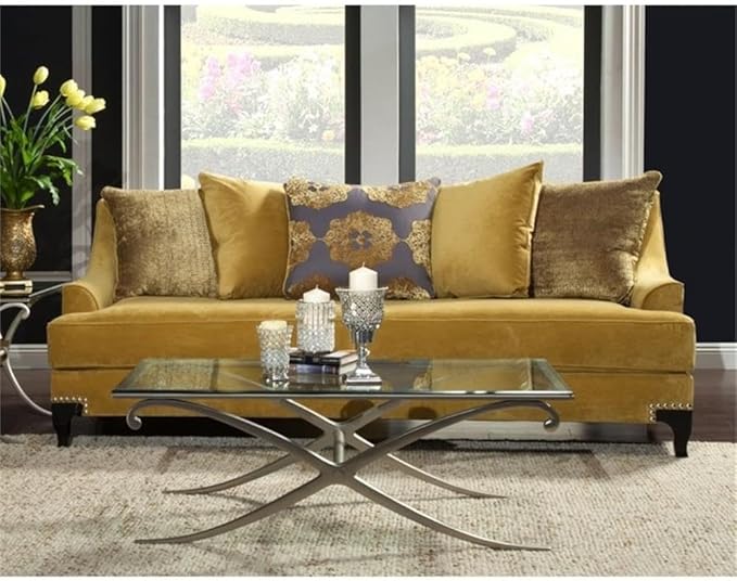 BOWERY HILL Traditional Velvet Upholstered Sofa with Wood Frame in Gold