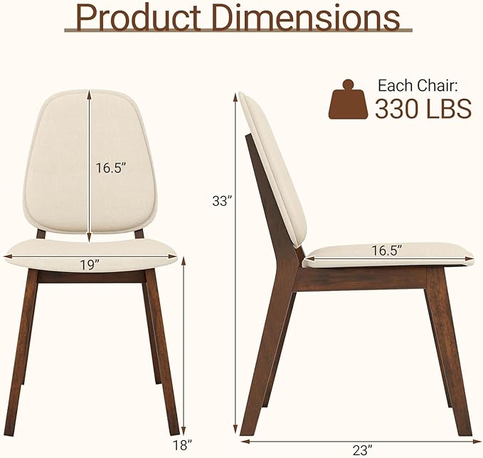 Giantex Wooden Dining Chairs Set of 2, Linen Fabric Upholstered Dining Room Chairs w/Rubber Wood Frame, Padded Seat, Curved Back, Mid-Century Modern Kitchen Side Chair for Home Living Room