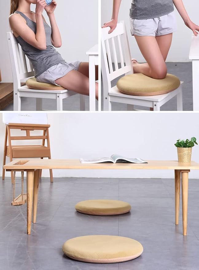 Sigmat Memory Foam Seat Cushion Anti-Slip Soft Round Chair Pad 18 Inch Camel