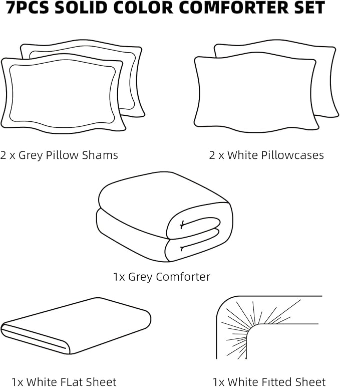 weigelia King Comforter Set Linen Grey Comforter King Bed in a Bag Bedding Set 7 Pieces King Size Comforter Set with Sheets for All Season
