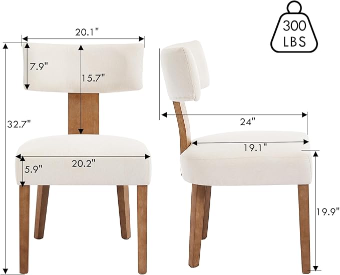 KHISCHMO Mid Century Modern Dining Chairs, Upholstered Linen Fabric Chairs with Curved Backrest and Wood Legs, Comfy Kitchen Vanity Chair for Dining Room/Living Room/Kitchen, Set of 4 Beige