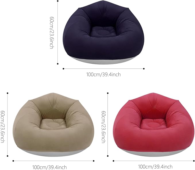 6 Pcs Bean Bag Chairs for Adults, Inflatable Chairs with Foot Pump, Folding Blow Up Couch, Flocking Portable Lazy Sofa for Movie Night, Living Room, Camping, 220lbs Load Capacity, Brown+Navy Blue+Red