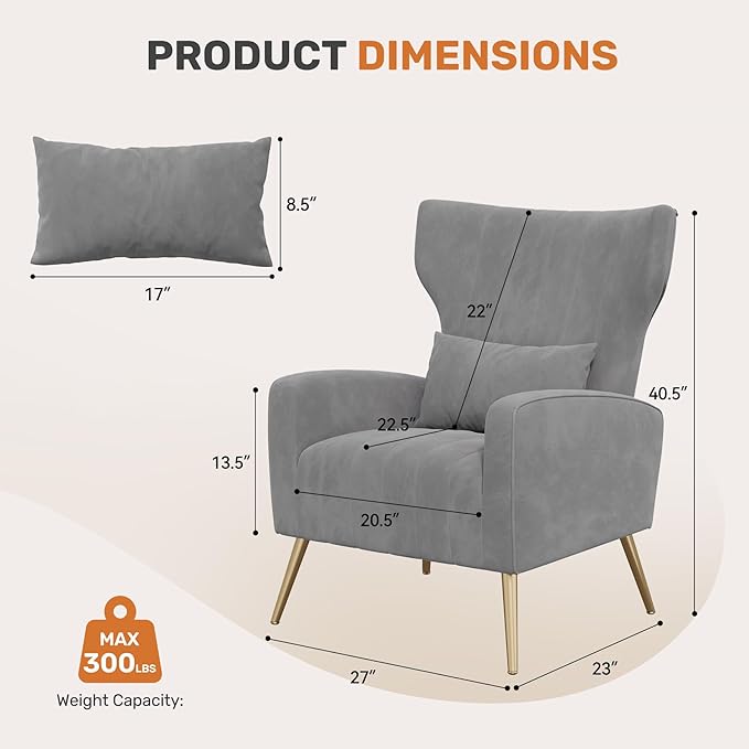Nalupatio Modern Accent Chairs for Set of 4 Upholstered Velvet Fabric Reading Chair Mid Century Arm Chair Comfy Armchair for Living Room,Grey
