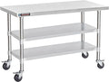 DuraSteel Stainless Steel Work Table 30" x 60" x 34" Height w/ 4 Caster Wheels - Food Prep Commercial Grade Worktable - NSF Certified - Good for Restaurant, Business, Warehouse, Home, Kitchen, Garage