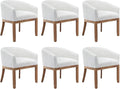 Shenyon Mid Century Modern Dining Chairs Set of 6, Upholstered Linen Fabric Dining Room Chairs with Arms and Solid Wood Legs, Comfy Barrel Accent Chairs for Dining Room, Living Room, or Cafe,Beige