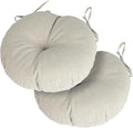 Magpie Fabrics Outdoor 15"x15"x4" Round Bistro Seat Cushions with Ties Set of 2, Tufted Waterproof Patio Floor Chair Pads for Home Garden Balcony Kitchen Office Porch, Taupe