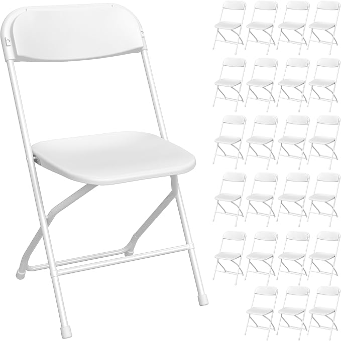24 Pack White Folding Chairs, Portable Party Chairs, Plastic Folding Chair,Stackable Commercial Seats with Steel Frame for Office Wedding Party Patio Dinning Events, 350lbs Capacity