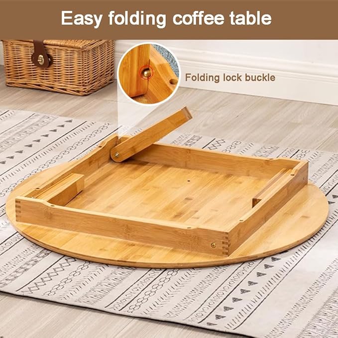 Round Japanese Style Small Foldable Bamboo Coffee Table (27.6 * 11.8in)