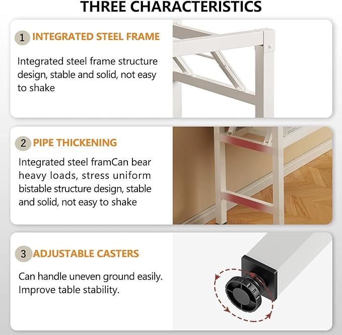 47.2 Inch Folding Table，Square Folding Desks for Small Space,Small Foldable Desk No Assembly,Rustic Brown.