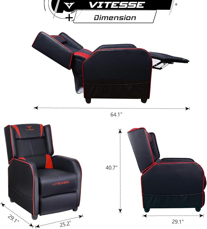 VITESSE Gaming Recliner Chair Racing Style Single PU Leather Sofa Modern Living Room Recliners Ergonomic Comfortable Home Theater Seating, Red