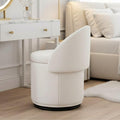 LukeAlon Sherpa Makeup Ottoman with Storage, Upholstered 360° Swivel Vanity Stool with Foldable Backrest Modern Cylindrical Footrest Stool for Living Room Bedroom, White