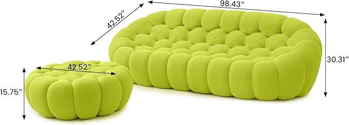 WJShome Modular Sectional Sofa,Bubble Couch Set,Comfy Curved Couch 3 Seater+Ottoman,Modern Upholstered Bean Bag Sofa Mesh Fabric Lazy Floor Chair Living Roon Sets (Lemon Green)