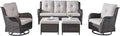 Rilyson Wicker Patio Furniture Set - 5 Piece Rattan Outdoor Sectional Conversation Sets with 2 Rocking Swivel Chairs,2 Ottomans and 1 Sofa for Porch Deck Garden(Brown/Beige)