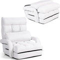 S AFSTAR Indoor Chaise Lounge Sofa, Folding Lazy Sofa Floor Chair with 6-Position Adjustable Backrest Lumbar Pillow, Folding Padded Lounger Bed with Armrests, Assembly-Free (White)