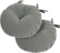 Magpie Fabrics Outdoor 15"x15"x4" Round Bistro Seat Cushions with Ties Set of 2, Tufted Waterproof Patio Floor Chair Pads for Home Garden Balcony Kitchen Office Porch, Dark Grey