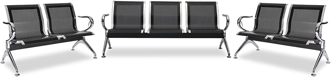 Kinfant Waiting Room Benches Set- 3-Pieces Office Guest Chairs Reception Chairs with Arms for Airport, Hospital, Bank, Salon, Barbershop, Hall, Room Conference(Black Mesh)