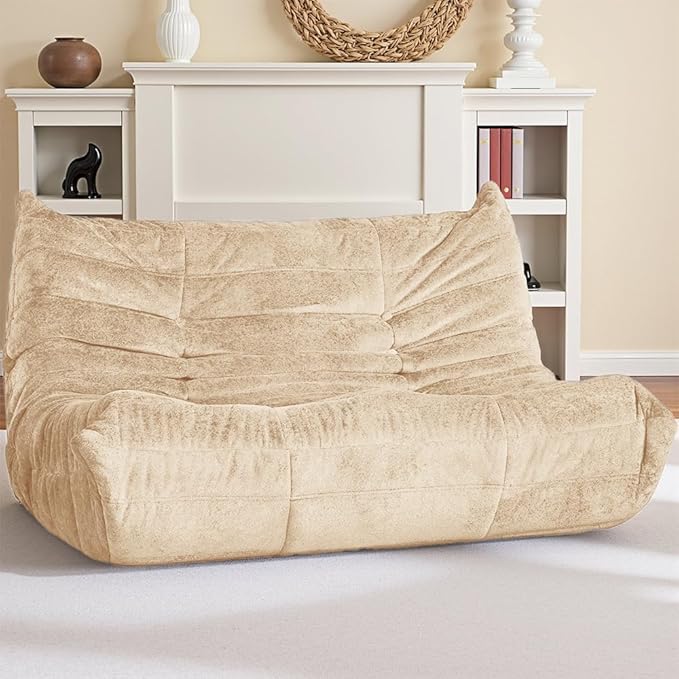 HABUTWAY Bean Bag Chair, Giant Bean Bag Chairs for Adults, Loveseat Fireside Chair, 2 Seater Lazy Bean Bag Sofa Memory Foam Couch for Living Room, Bedroom, Office (Khaki)