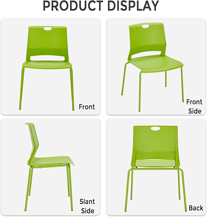 Sidanli Stackable Office Chairs, Green Guest Chairs with Comfortable Streamline Seat, Stacking Chairs No Wheels for Conference Room, Set of 4.