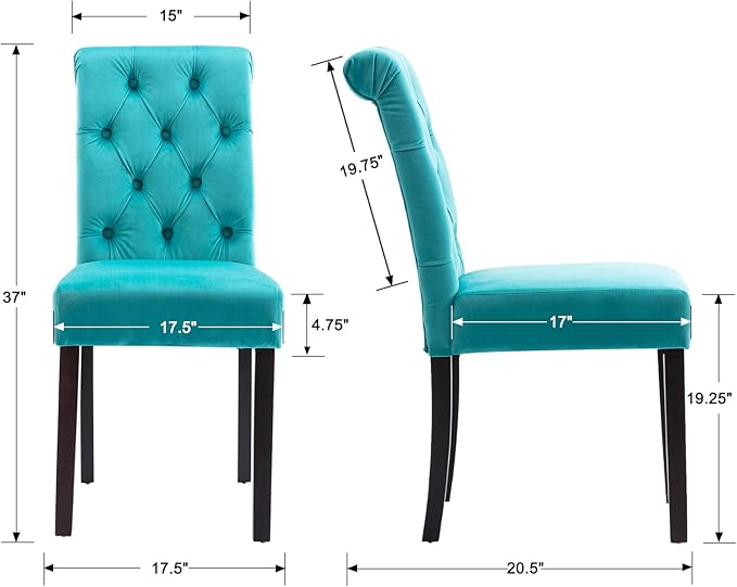 chairus Dining Chairs Set of 6 Mid Century Modern Living Room Chairs with Button Tufted High Back Velvet Armless Chair Comfy Upholstered Side Chairs for Kitchen/Restaurant/Bedroom, Turqs Green