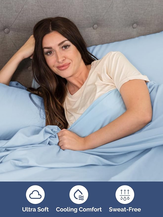 Extra Deep Pocket Twin XL Sheets - 3 Piece Breathable & Cooling Bed Sheets - Hotel Luxury Bed Sheet Set - Soft, Wrinkle Free & Comfy - Easily Fits Extra Deep Mattresses - Deep Pocket Light Blue Sheets