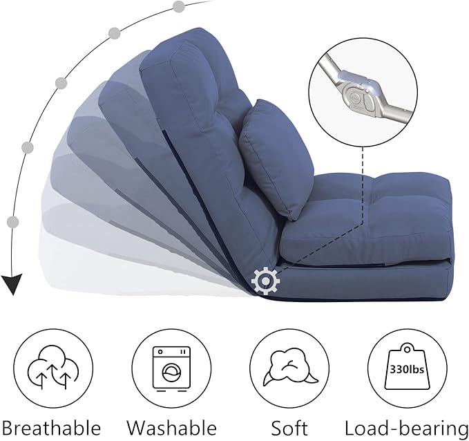 FLOGUOR Chaise Lounge Indoor, 14-Position Floor Chair with Padded Pillow for Adults Kids, Folding Lazy Sofa Chair for Living Room, Bedroom, for Gaming Reading 8823DB