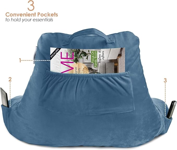 Nestl Reading Pillow for Kids & Teens with Shredded Memory Foam, Backrest Pillows for Reading, Watching, and Gaming, Use on the Couch, Bed, or Floor, Adjustable Support with Washable Cover Blue Heaven