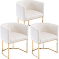 VESCASA Velvet Upholstered Dining Chairs with Barrel Back, Mid Century Modern Padded Restaurant Chairs with Gold Metal Frame for Kitchen, Dining Room, Set of 3, White