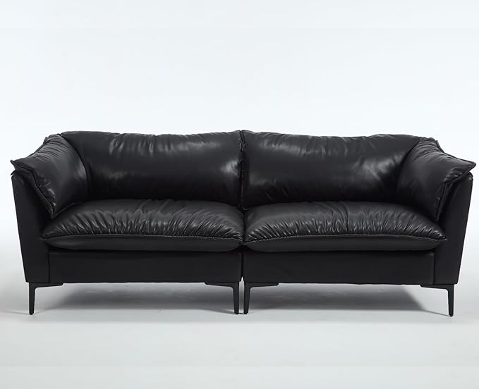CIMOTA 80'' Faux Leather Loveseat Sofa for Living Room, Modern 2 Seater Small Cloud Couch for Bedroom/Small Space/Apartment, Comfy Office Couches with Upholstered Cushions, Minimalist Style, PU Black