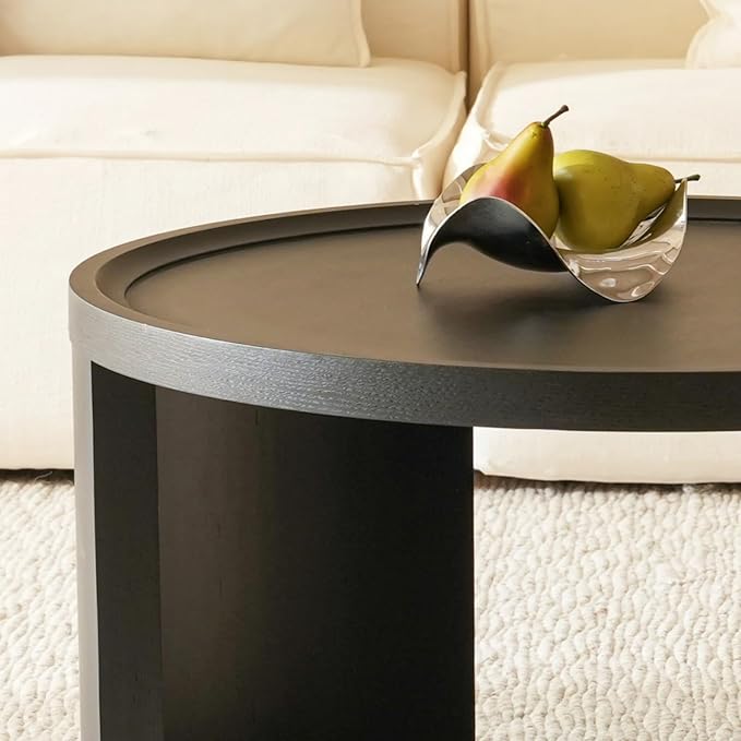 FAME HOME Round Nesting Coffee Table Set of 2,31.5" Large & 18" Small Low Tables with Wood Look Top,Space-Saving Side Tables for Living Room,Bedroom,Office,Minimalist Center Table Set (Black, L+S)
