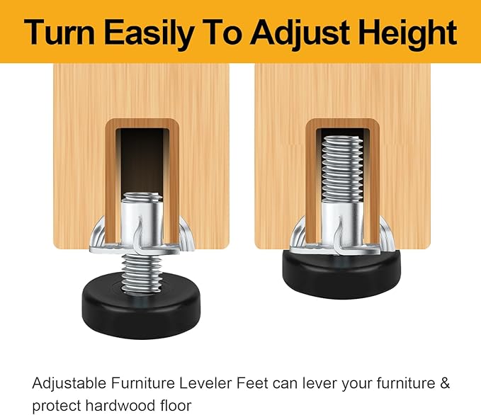 Mrosnail 16Pcs Adjustable Furniture Leveling Feet with T-Nuts, 1/4"-20 UNC Thread Screw-in Furniture Levelers for Chairs, Nightstands, Small Cabinets