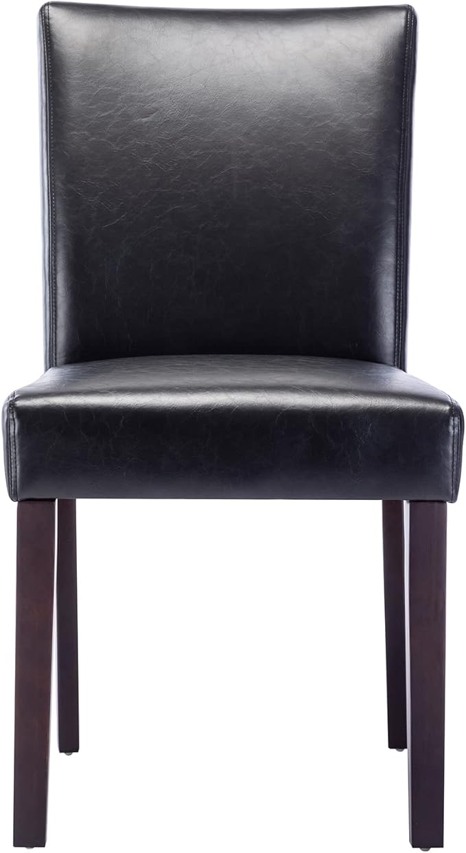 Watson & Whitely Upholstered Dining Chairs Set of 4, Faux Leather Armless Dining Room Chairs with Solid Wood Legs & Back Side Chair for Kitchen, Living Room, Restaurant, Black