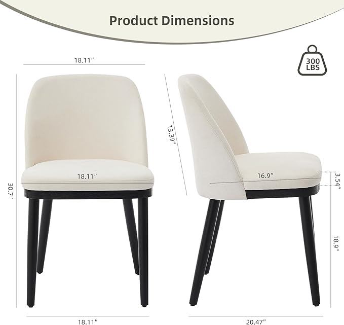 ElfinAura Dining Chair Set of 6, Modern Upholstered Kitchen Chair, Dining Room Chair with Wooden Legs, Accent Chair for Kitchen, Dining Room, Living Room, Beige
