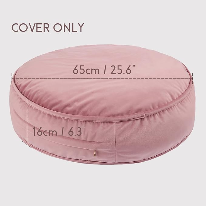 YIUOR Round Floor Pillow Cover Velvet Throw Seating Pouf Yoga Meditation Cushion Plush Case Reading Room Decor Cover Only (25.6IN, Dusty Rose)